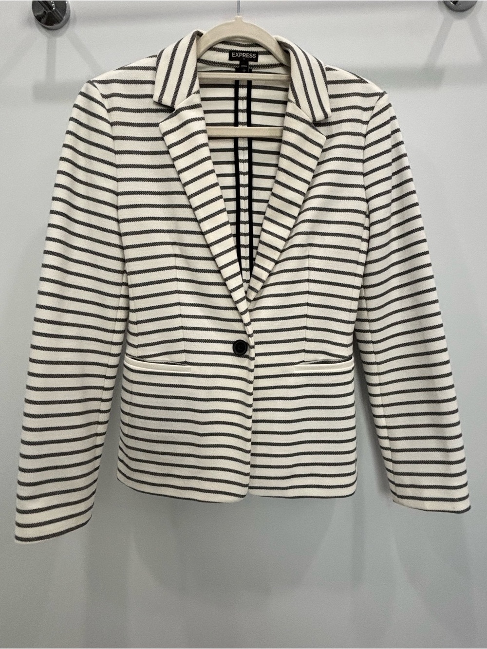 Express Cream and Black Striped Single-Button Blazer